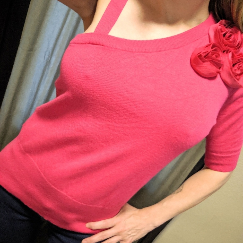 Cache Mauve One Shoulder Ribbed Knitted Sweater M